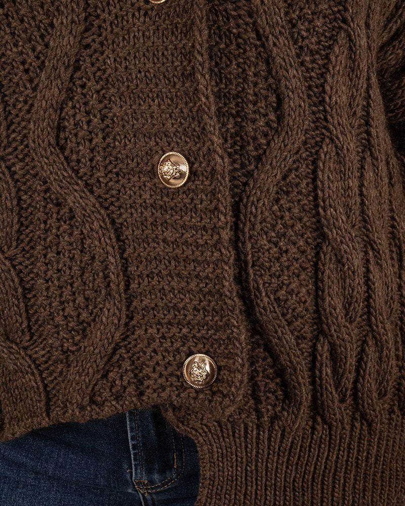 Donkerbruin gebreid vest kabel van Dins Tricot