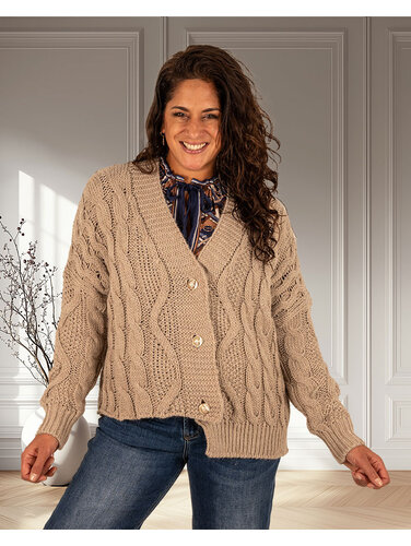 Taupe gebreid vest kabel