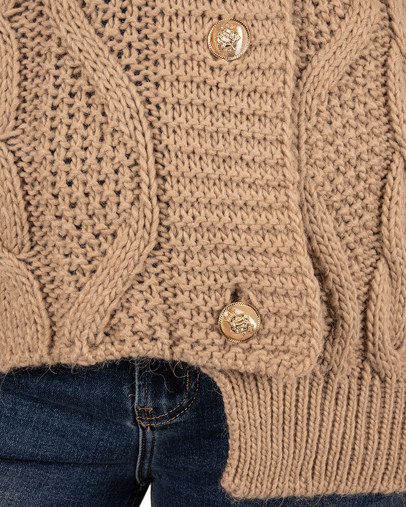 Taupe gebreid vest kabel van Dins Tricot