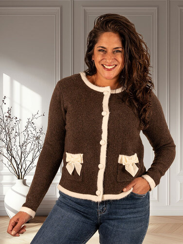 Donkerbruin vest met strikjes