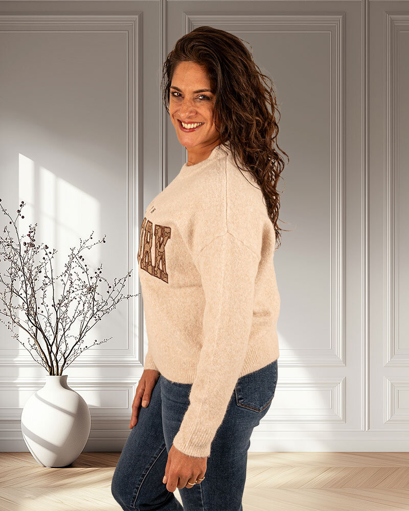 Beige trui "New York" van Moocci