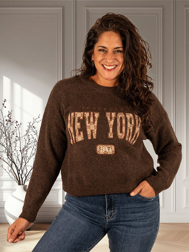 Donkerbruine trui "New York"