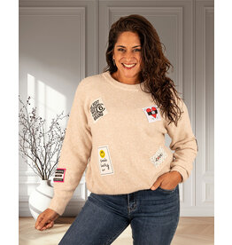 Beige trui badges van Flamant Rose
