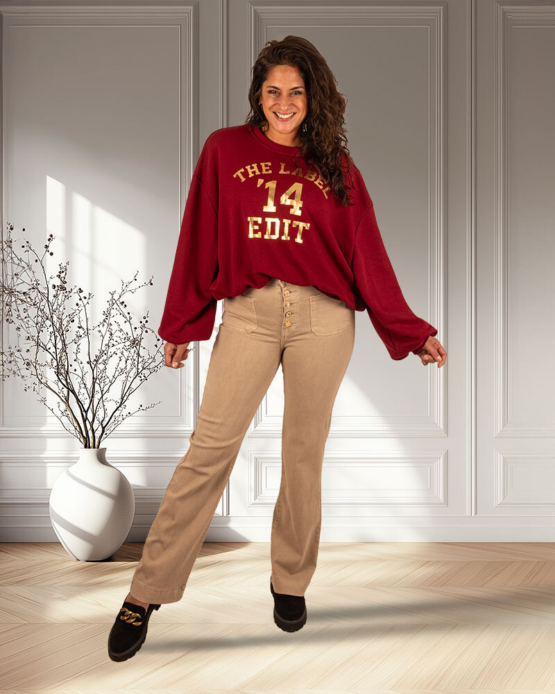 Beige wide leg jeans met knopen van Folyrose