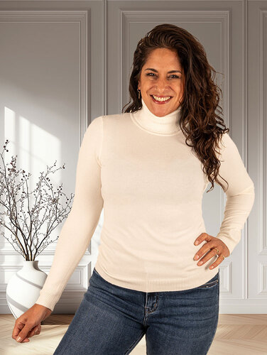 Ecru fijnbreide trui met col van Extra Me
