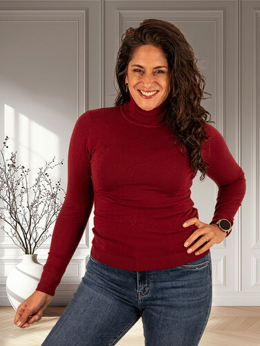 Bordeaux fijnbreide trui met col van Extra Me