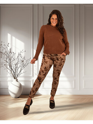 El-Vita Beige/bruin print glans broek