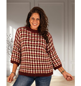 El-Vita Bordeaux/ecru/goud gebreide trui