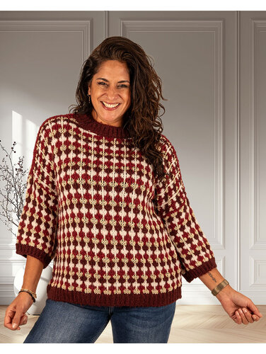 El-Vita Bordeaux/ecru/goud gebreide trui