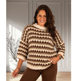 El-Vita Bruin/ecru/goud gebreide trui