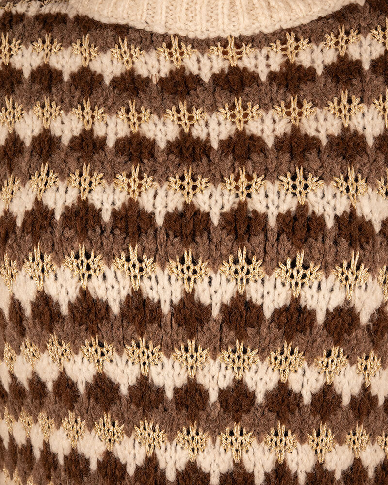Bruin/ecru/goud gebreide trui van El-Vita