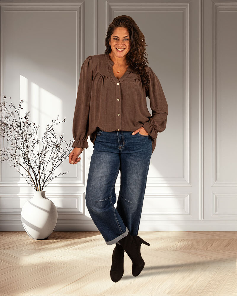 Donkerbruine blouse crêpe van Gemma Ricceri