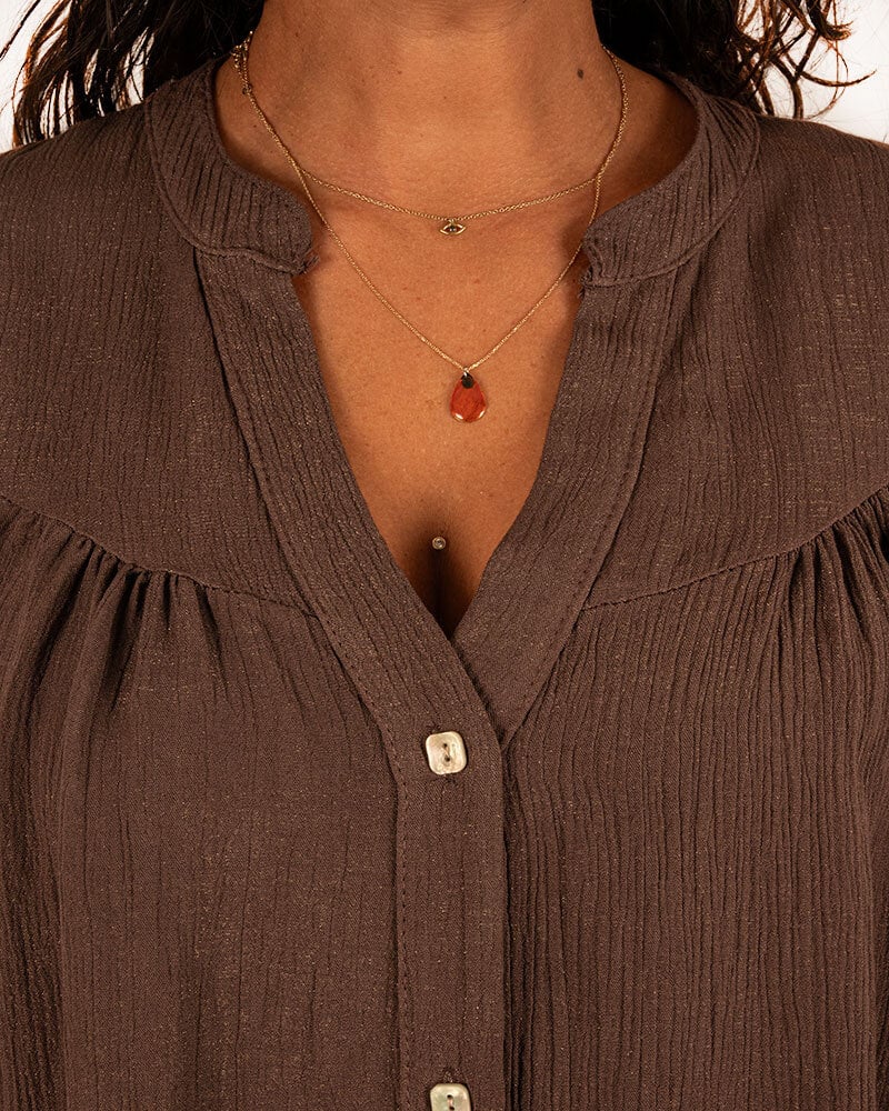 Donkerbruine blouse crêpe van Gemma Ricceri