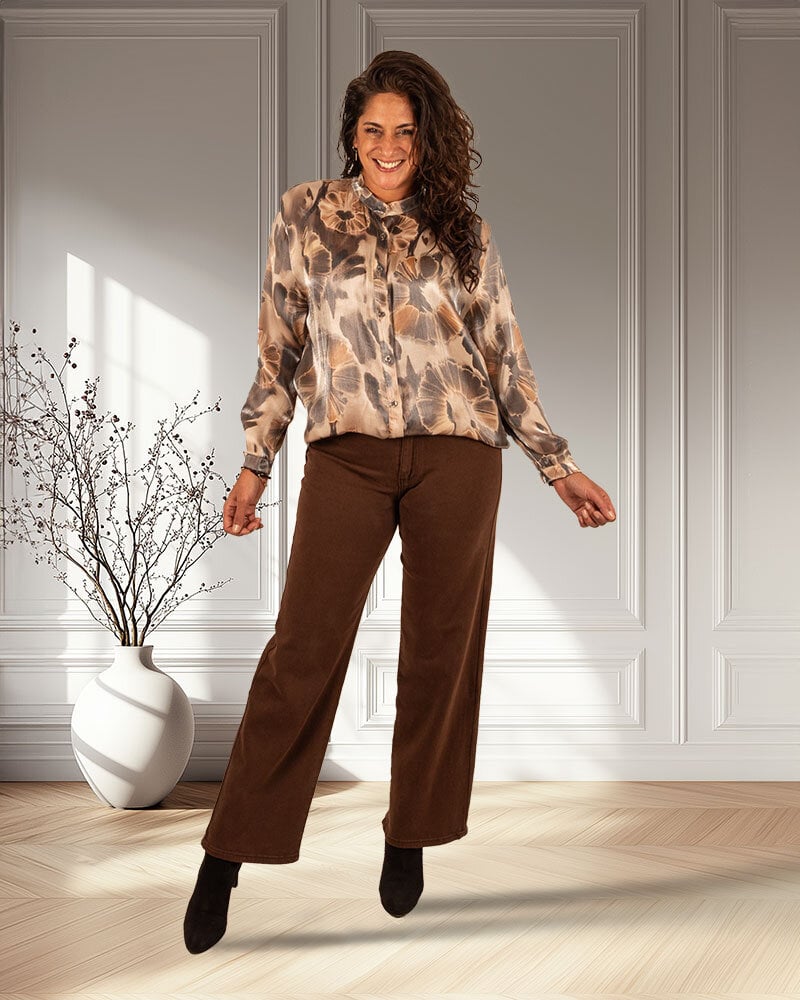 Grijs/beige glans blouse bloemenprint van El vita