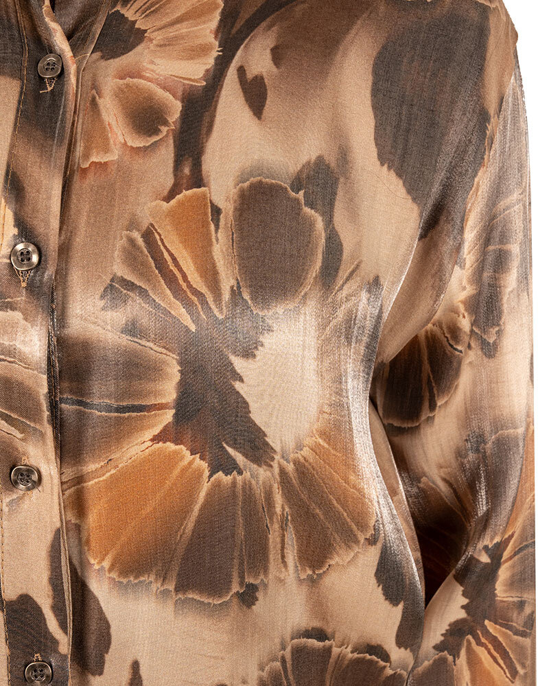 Bruin/beige glans blouse bloemenprint van El vita