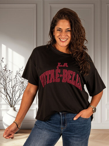 Gemma Ricceri Zwart shirt bordeaux print