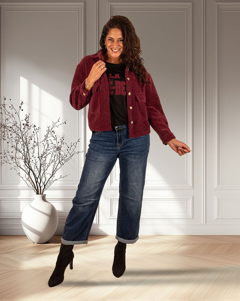 Zwart shirt met bordeaux print van Gemma Ricceri