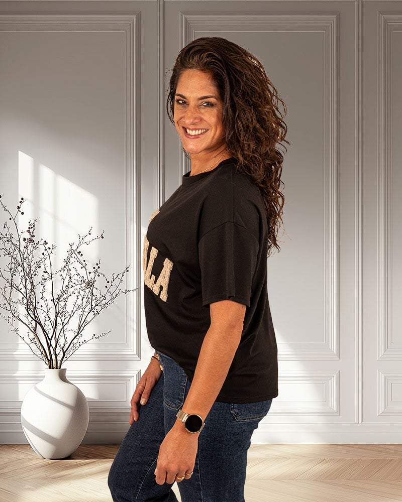 Zwart shirt met beige print van Gemma Ricceri