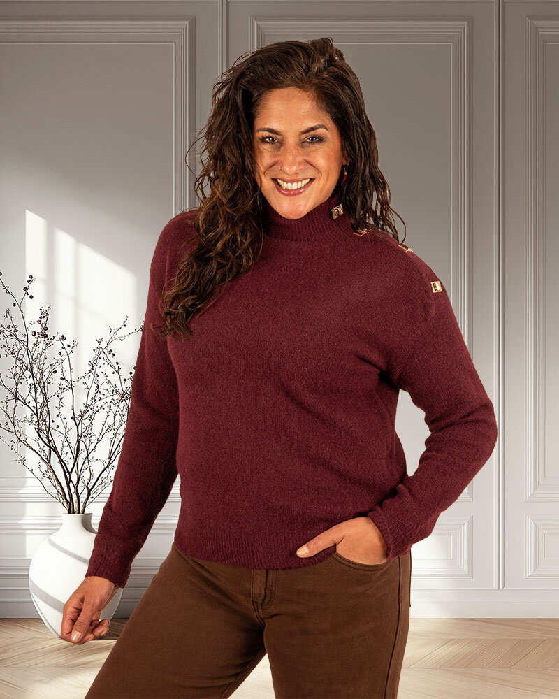 Bordeaux trui sierknoop van By Clara