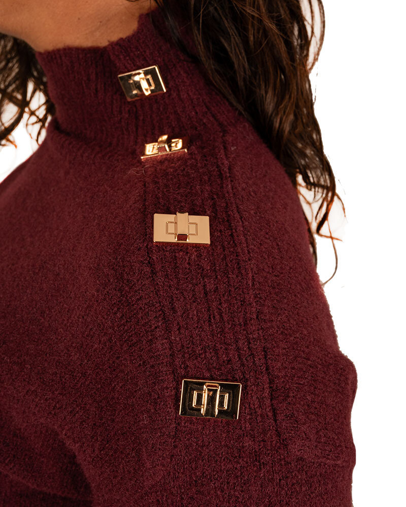 Bordeaux trui sierknoop van By Clara