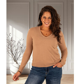 Camel shirt V-hals lange mouw