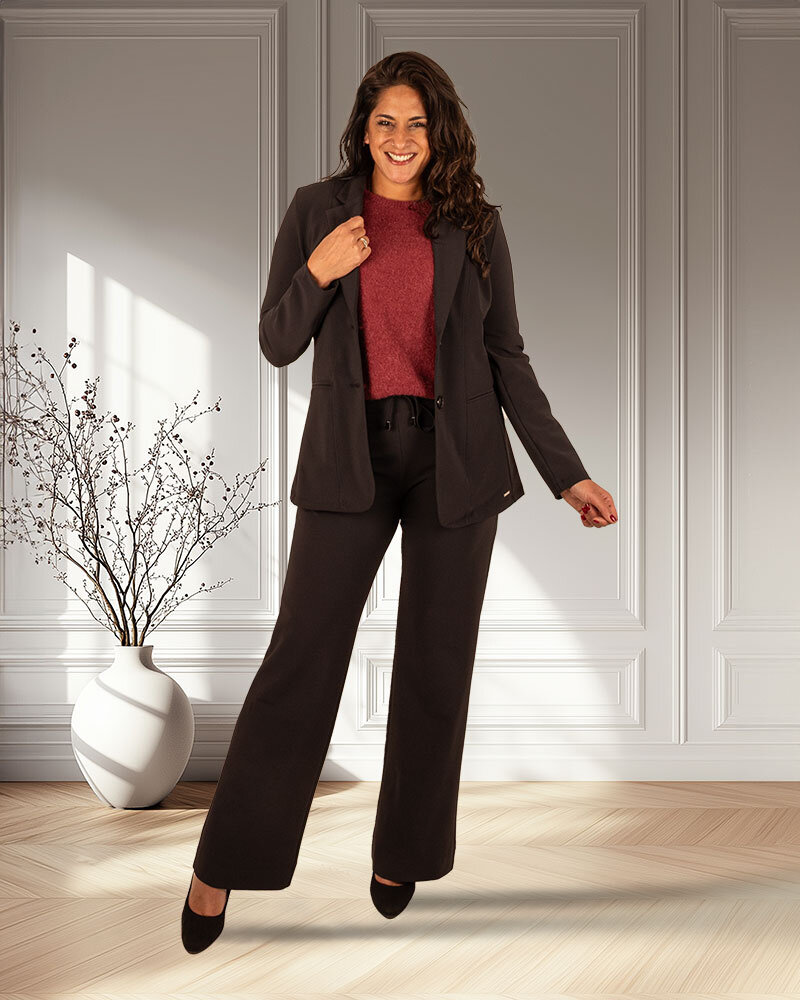 Zwarte travelstof blazer bonded van Mi Piace