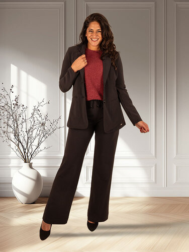 Mi  Piace Zwarte travelstof pantalon bonded met rechte pijp