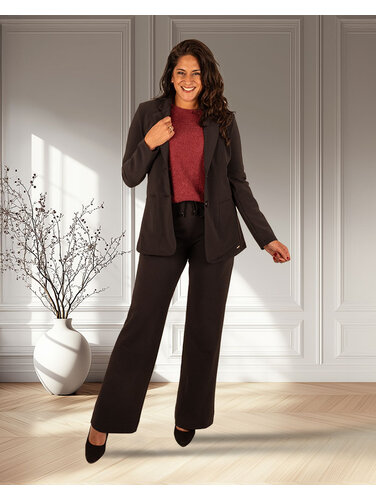 Mi  Piace Zwarte travelstof pantalon bonded met rechte pijp