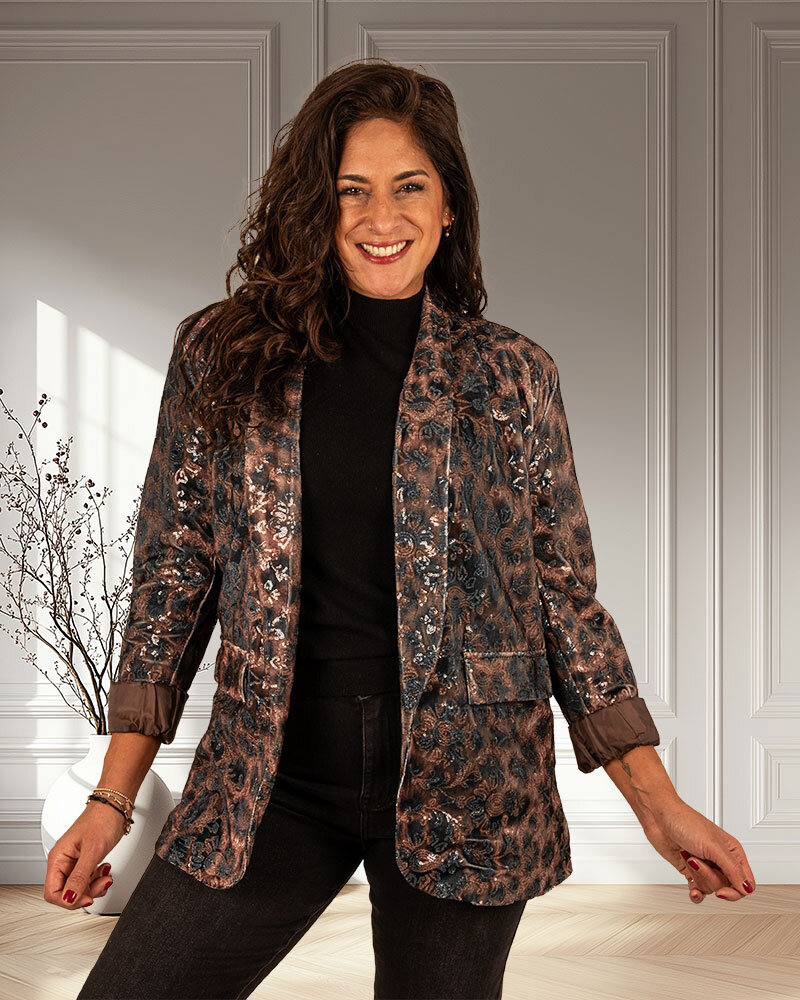 Bruin/zwarte blazer met pailletten van El vita