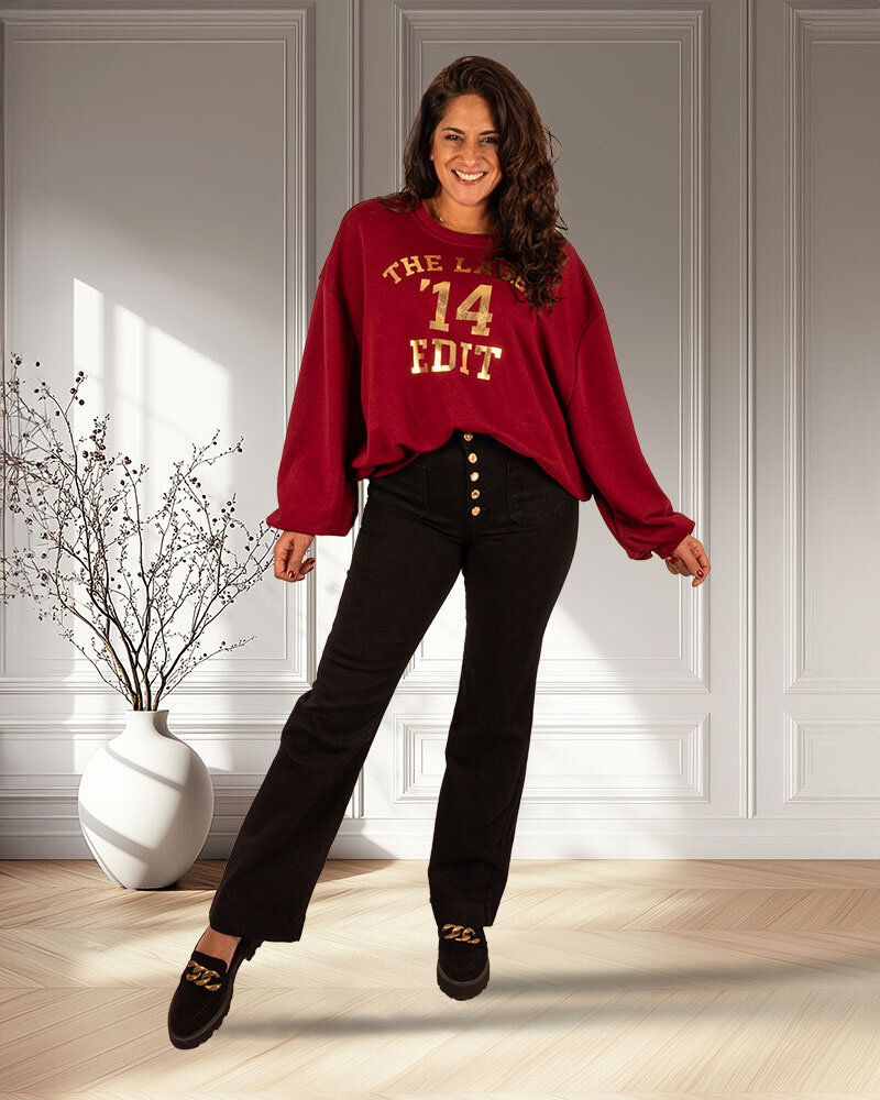 Zwarte wide leg jeans met knopen van Miss Bon
