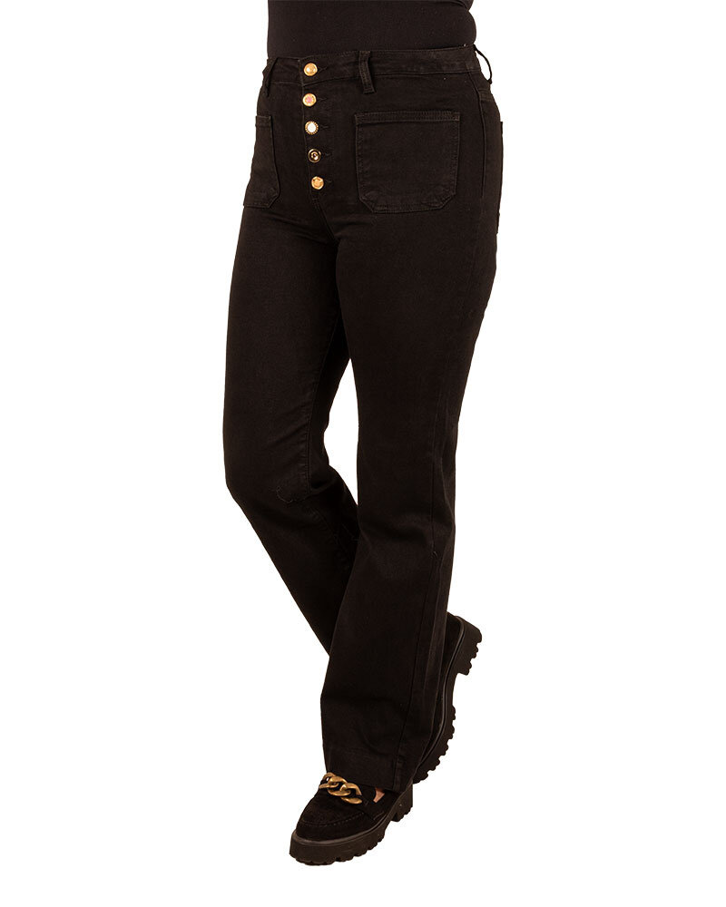 Zwarte wide leg jeans met knopen van Miss Bon