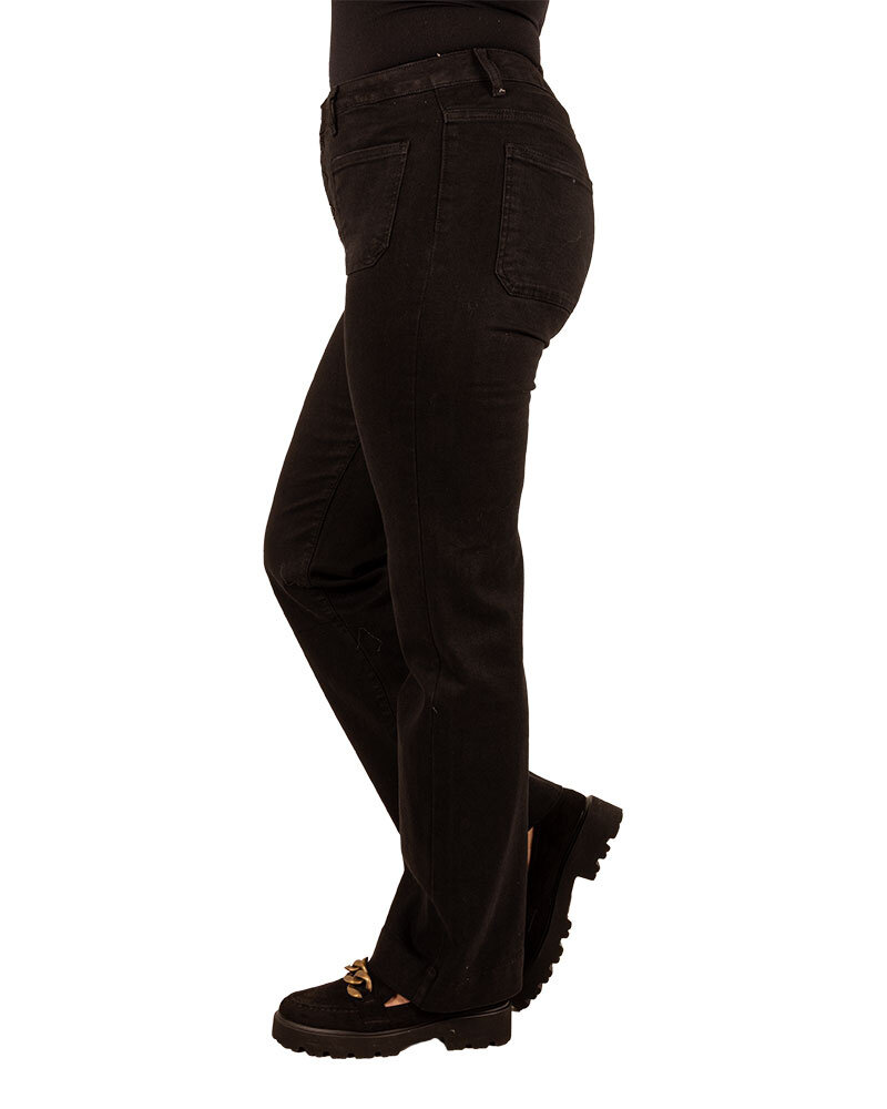 Zwarte wide leg jeans met knopen van Miss Bon