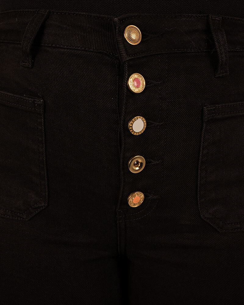Zwarte wide leg jeans met knopen van Miss Bon