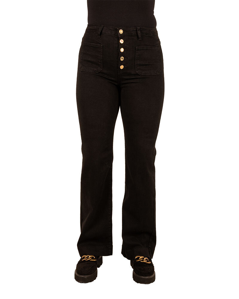 Zwarte wide leg jeans met knopen van Miss Bon