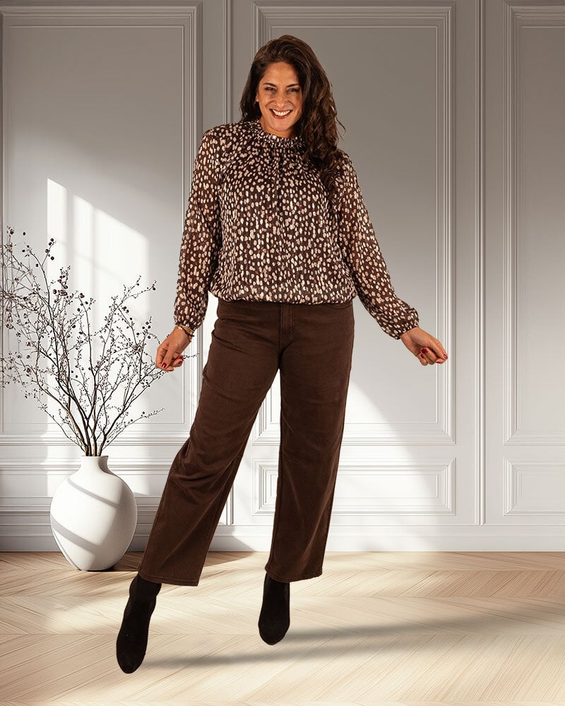 Bruin/beige print ballontop van El-Vita