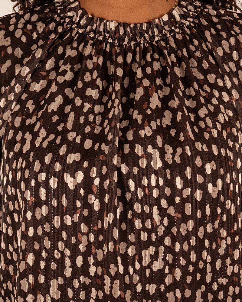 Bruin/beige print ballontop van El-Vita