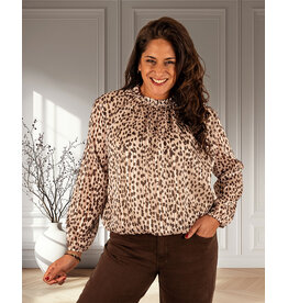 Beige/bruin print ballontop