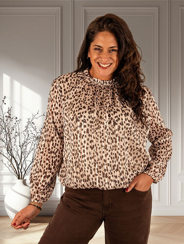 Beige/bruin print ballontop