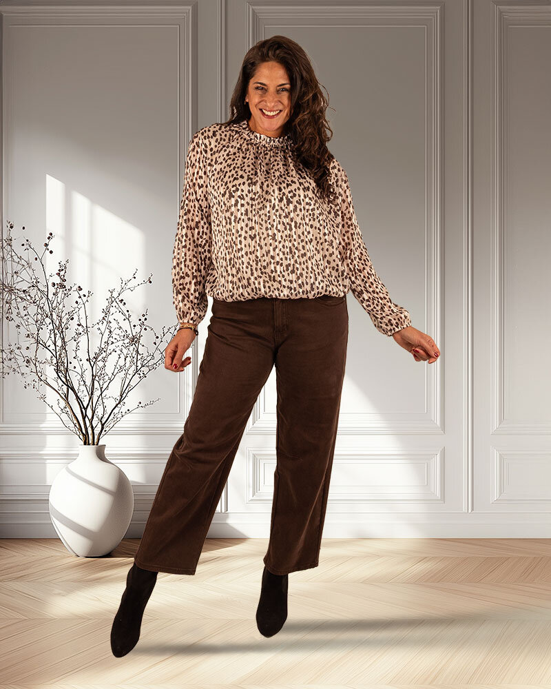 Beige/bruin print ballontop van El-Vita