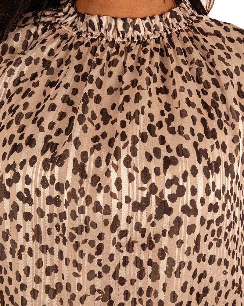 Beige/bruin print ballontop van El-Vita