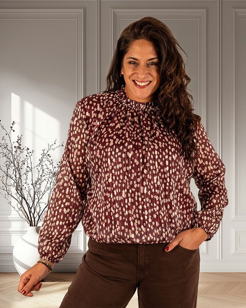 Bordeaux/beige print ballontop van El-Vita
