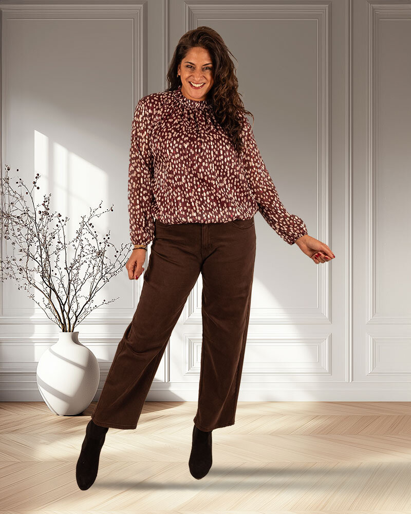 Bordeaux/beige print ballontop van El-Vita
