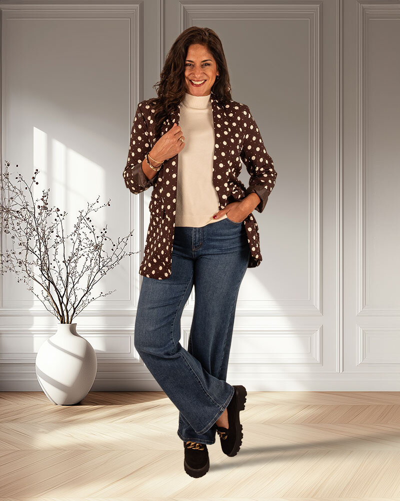 Donkerbruine blazer dots met strass van El vita