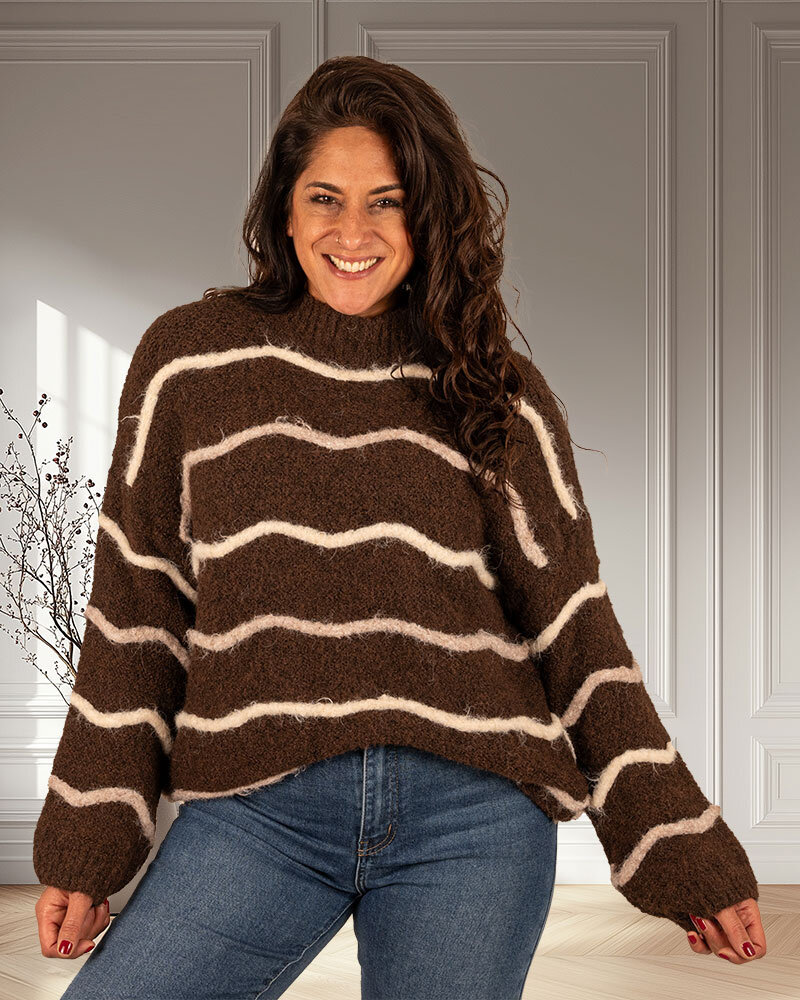 Bruin/beige trui van Perla Nera