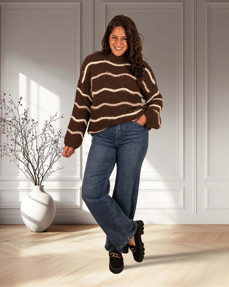 Bruin/beige trui van Perla Nera