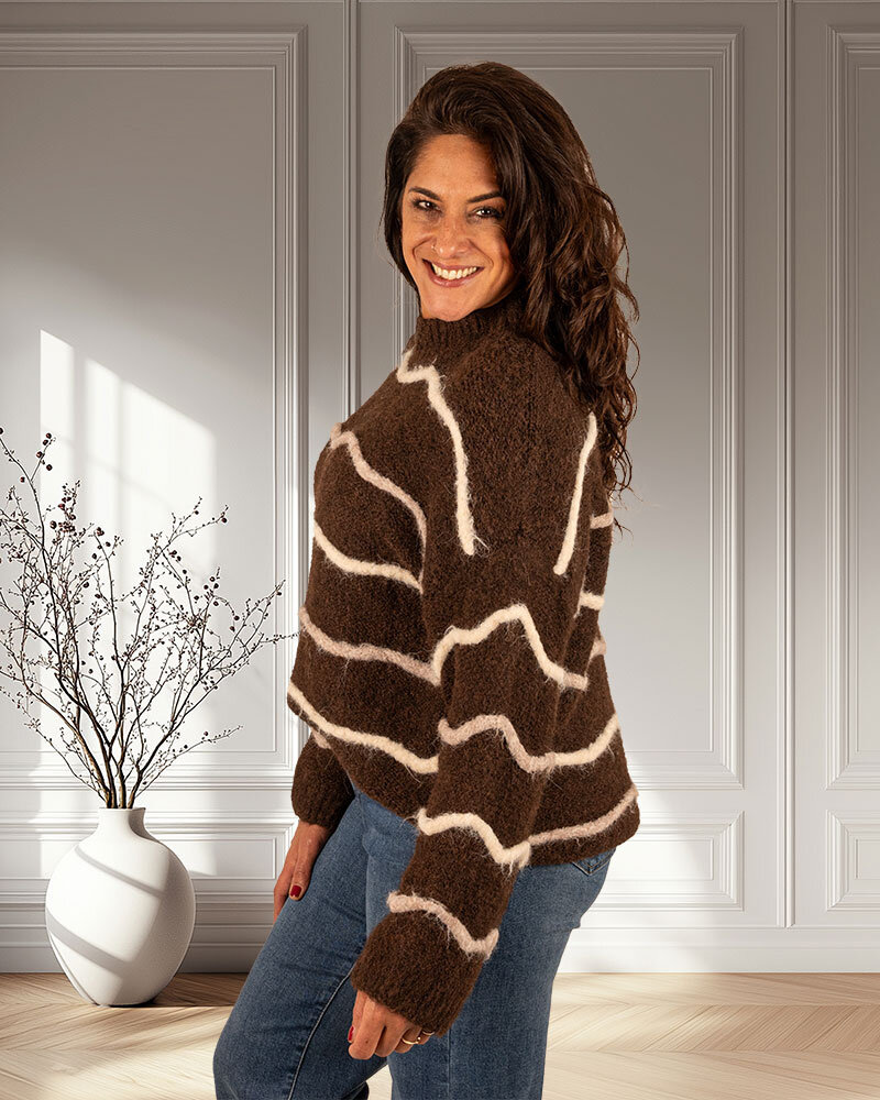 Bruin/beige trui van Perla Nera