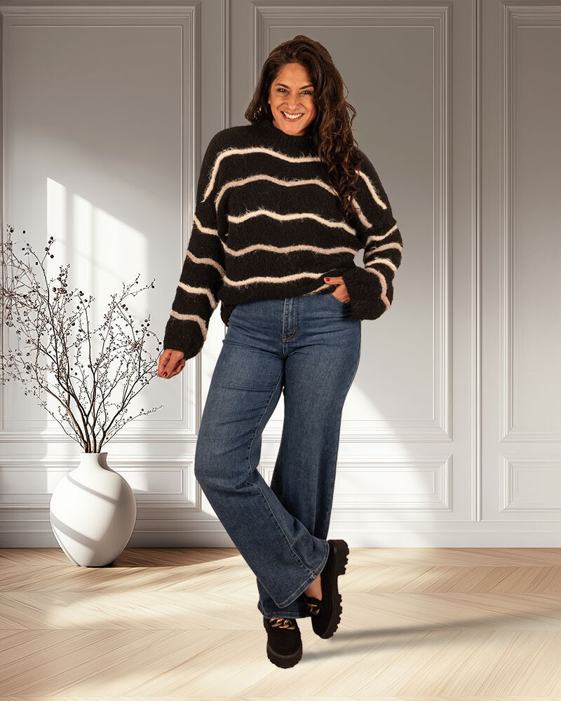 Zwart/beige trui van Perla Nera
