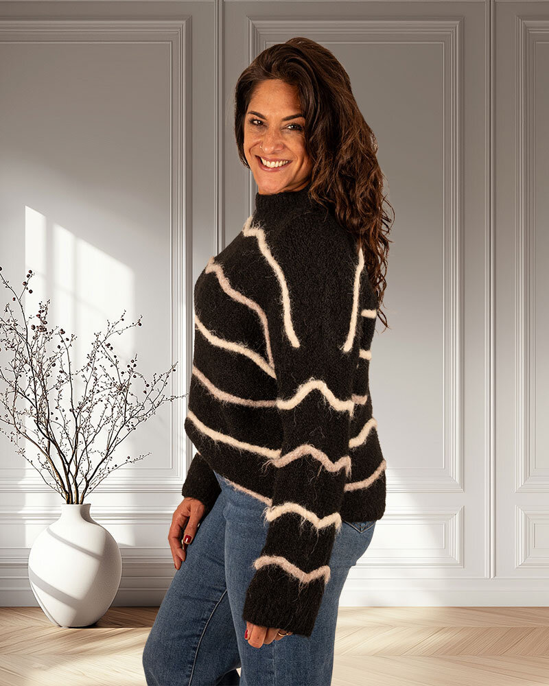 Zwart/beige trui van Perla Nera