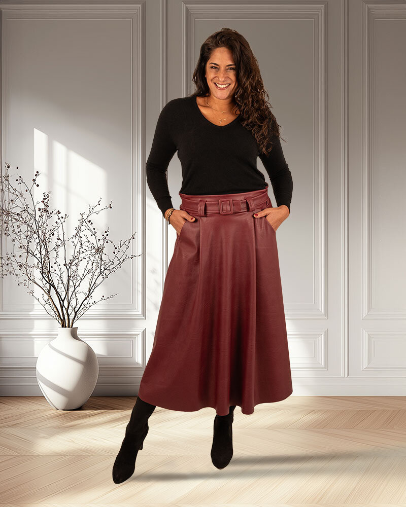 Bordeaux pu rok met riem van El-Vita