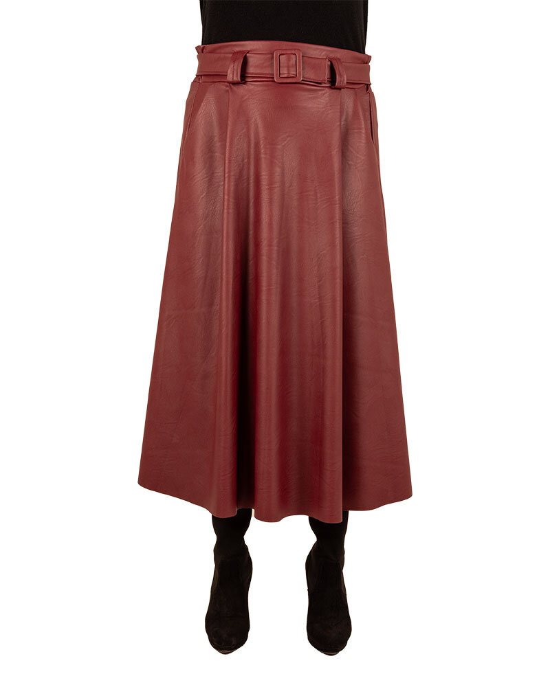 Bordeaux pu rok met riem van El-Vita